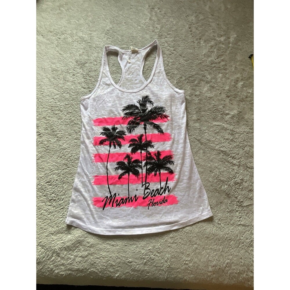 Miami Bech Florida Stretch Graphic Rib Knit Tank Top Size L Exist